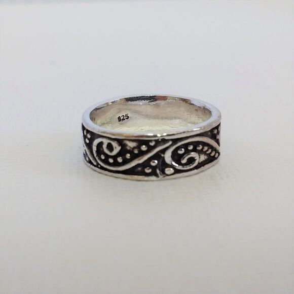 Scroll Sterling Silver Band Ring Size 7 - Picture 2 of 5
